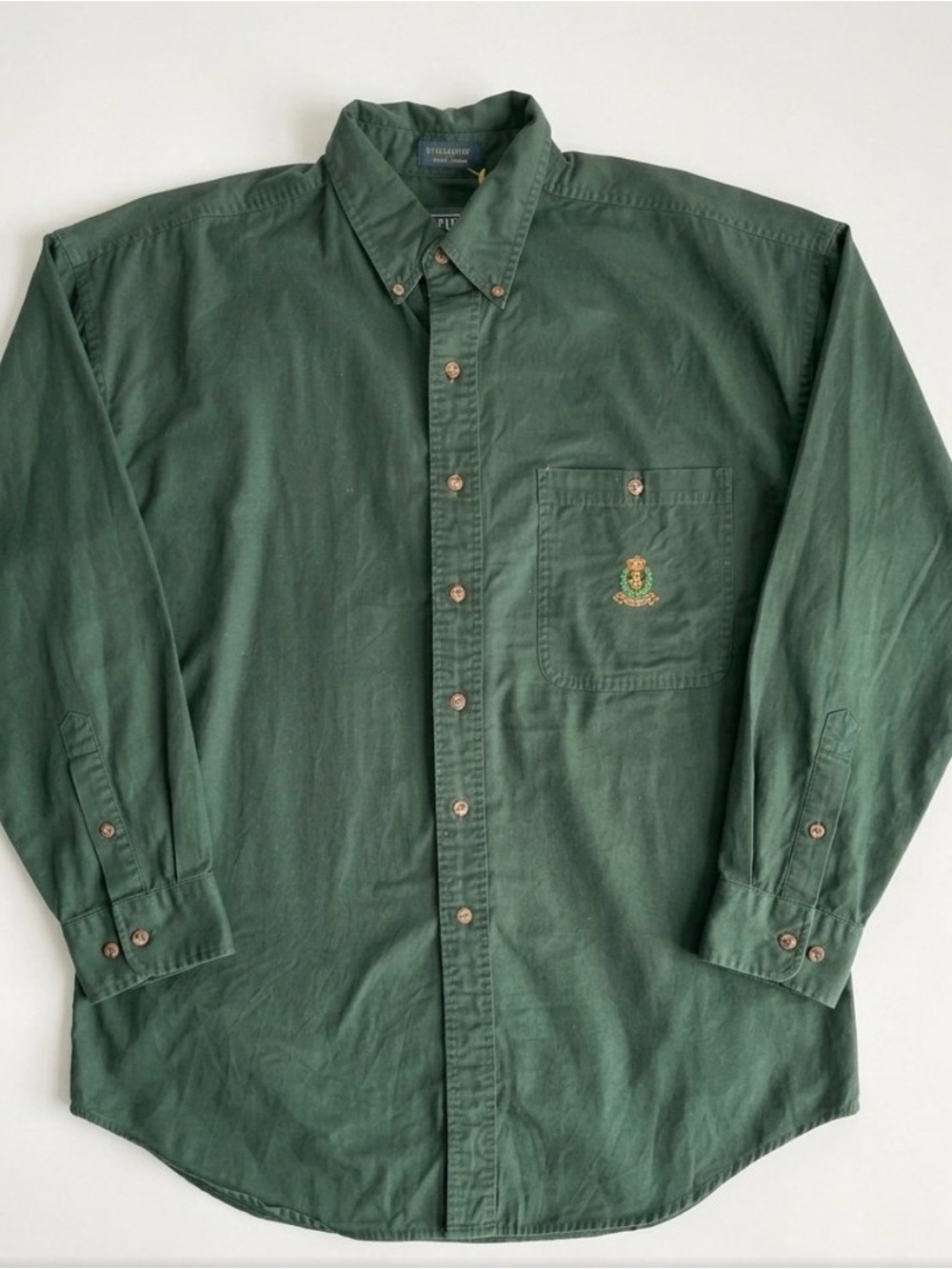 Ralph Lauren Dark Green Button-Down Oxford Shirt with Embroidered Crest
